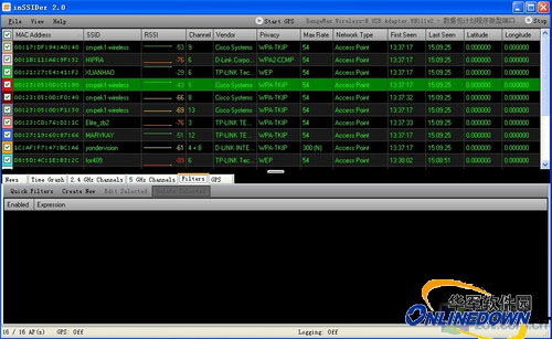 inSSIDer(WiFi检测器)截图